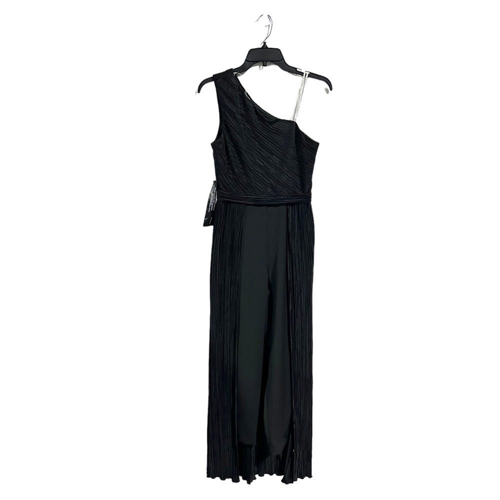 Kay Unger Leah Walk Through Black One Shoulder Jumpsuit Size 2 - Picture 3 of 8